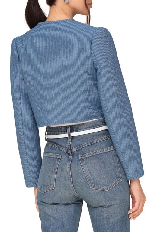 Shop Avec Les Filles Puff Shoulder Quilted Crop Jacket In Medium Blue