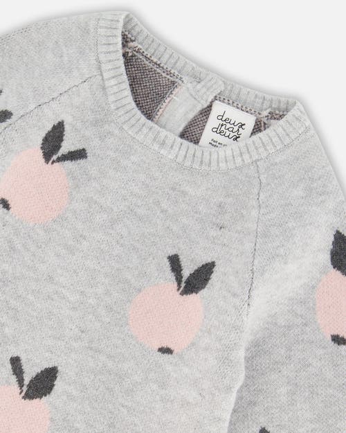 Shop Deux Par Deux Baby Girl's Knitted Jacquard Jumpsuit Gray With Apples In Light Grey Mix