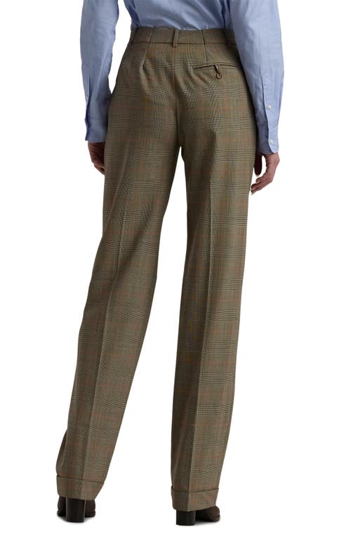 Shop Lauren Ralph Lauren Glen Check Pleated Stretch Wool Pants In Brown Multi