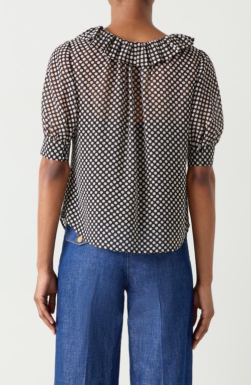 Shop Lk Bennett Coco Polka Dot Tie Neck Top In Black Multi