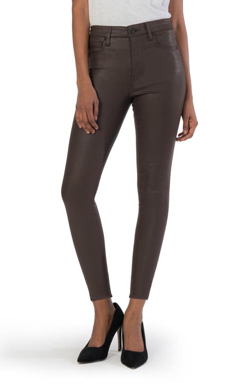 KUT from the Kloth Donna Coated High Waist Ankle Skinny Jeans in Chocolate