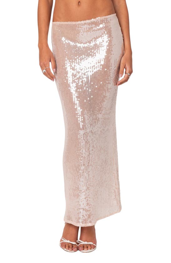 Shop Edikted Riki Sheer Sequin Maxi Skirt In Light-pink