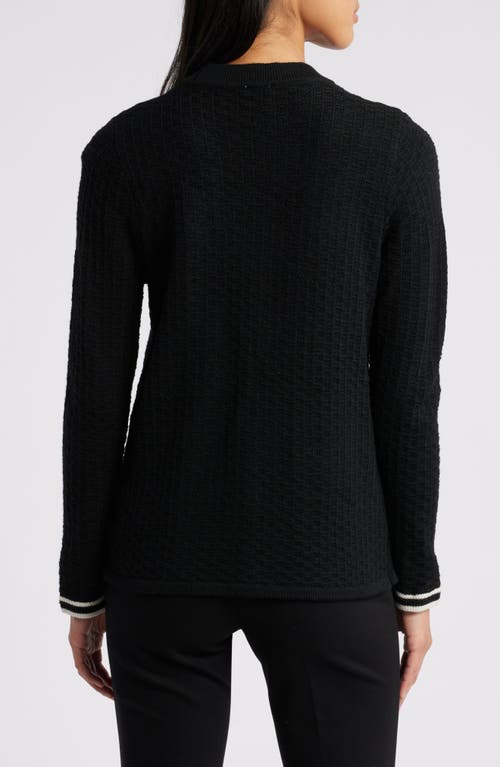 Shop Anne Klein Tipped Pocket Cardigan In Anne Black/anne White