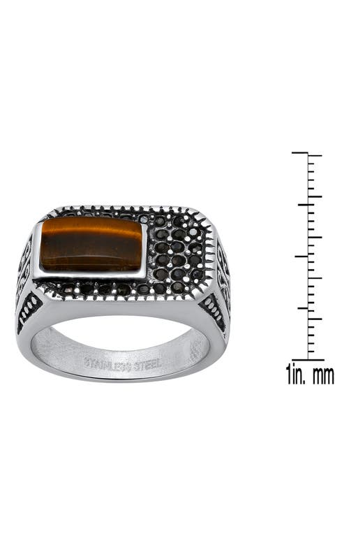 Shop Hmy Jewelry Tiger's Eye & Cz Ring In Brown/silver