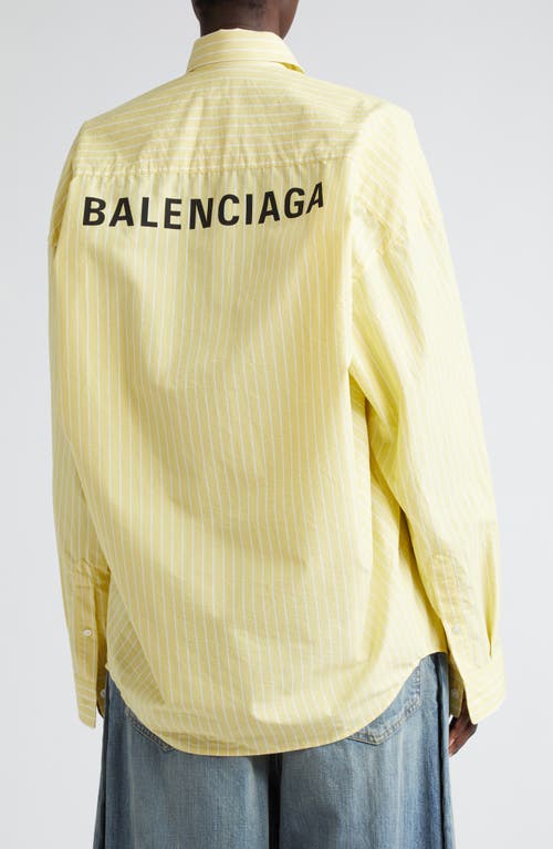 Shop Balenciaga Stripe Cocoon Poplin Button-up Shirt In Light Yellow/white