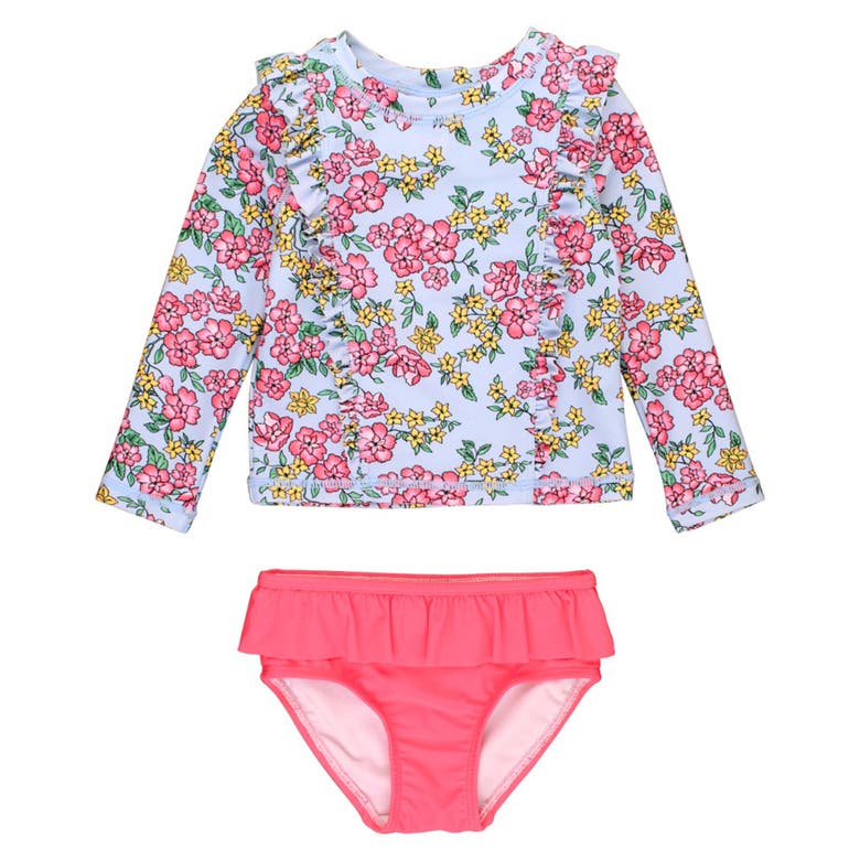 Shop Rufflebutts Toddler Girls Princess Seam Ruffle Rash Guard 2-piece In Cheerful Blossoms