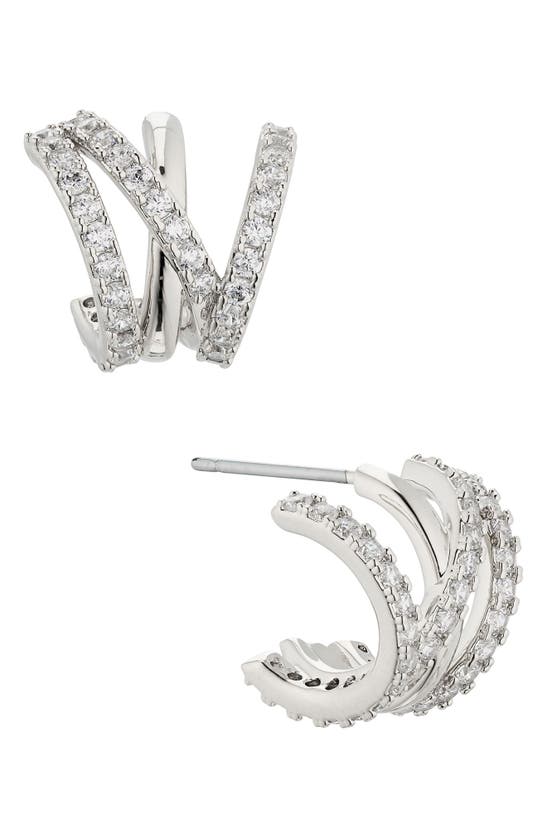 Shop Nadri Twilight Cubic Zirconia Caged Huggie Hoop Earrings In Rhodium