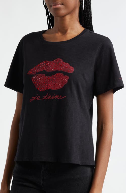 Shop Cinq À Sept Kisses Je T'aime Embellished Cotton Graphic T-shirt In Black/rosewood