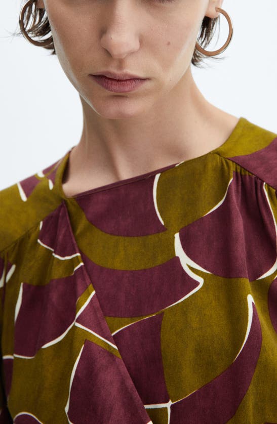 Shop Mango Geo Print Long Sleeve Faux Wrap Minidress In Burgundy