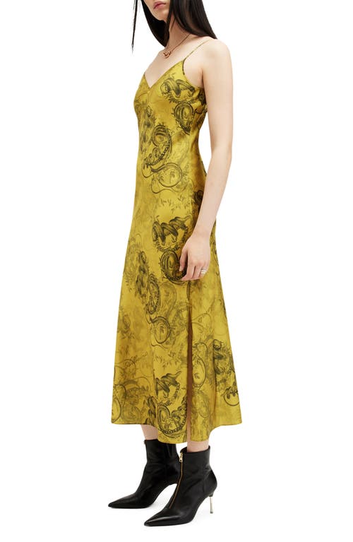 Shop Allsaints Tiana Slim Fit Print Midi Slipdress In Helena Gold Yellow