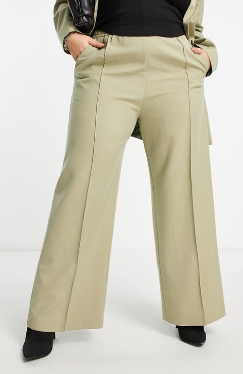 ASOS DESIGN Curve Elastic Waist Suit Trousers in Medium Green