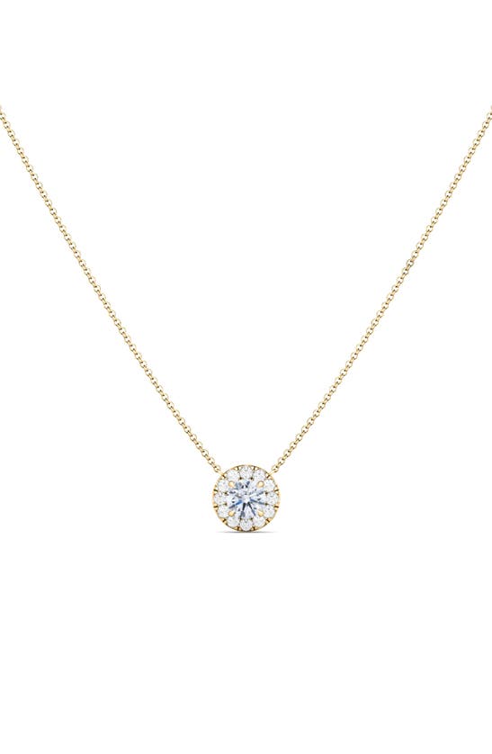 Hautecarat Round Brilliant Halo Lab-created Diamond Pendant Necklace In 18k Yellow Gold