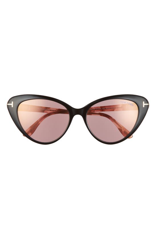 Tom Ford Harlow 56mm Gradient Cat Eye Sunglasses In Black/ Pink Havana/ Pink Flash