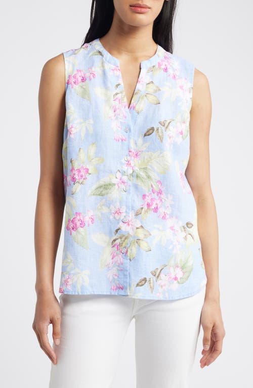 Tommy Bahama Orchid Dreams Sleeveless Linen Button-Up Top Surf Blue at Nordstrom,