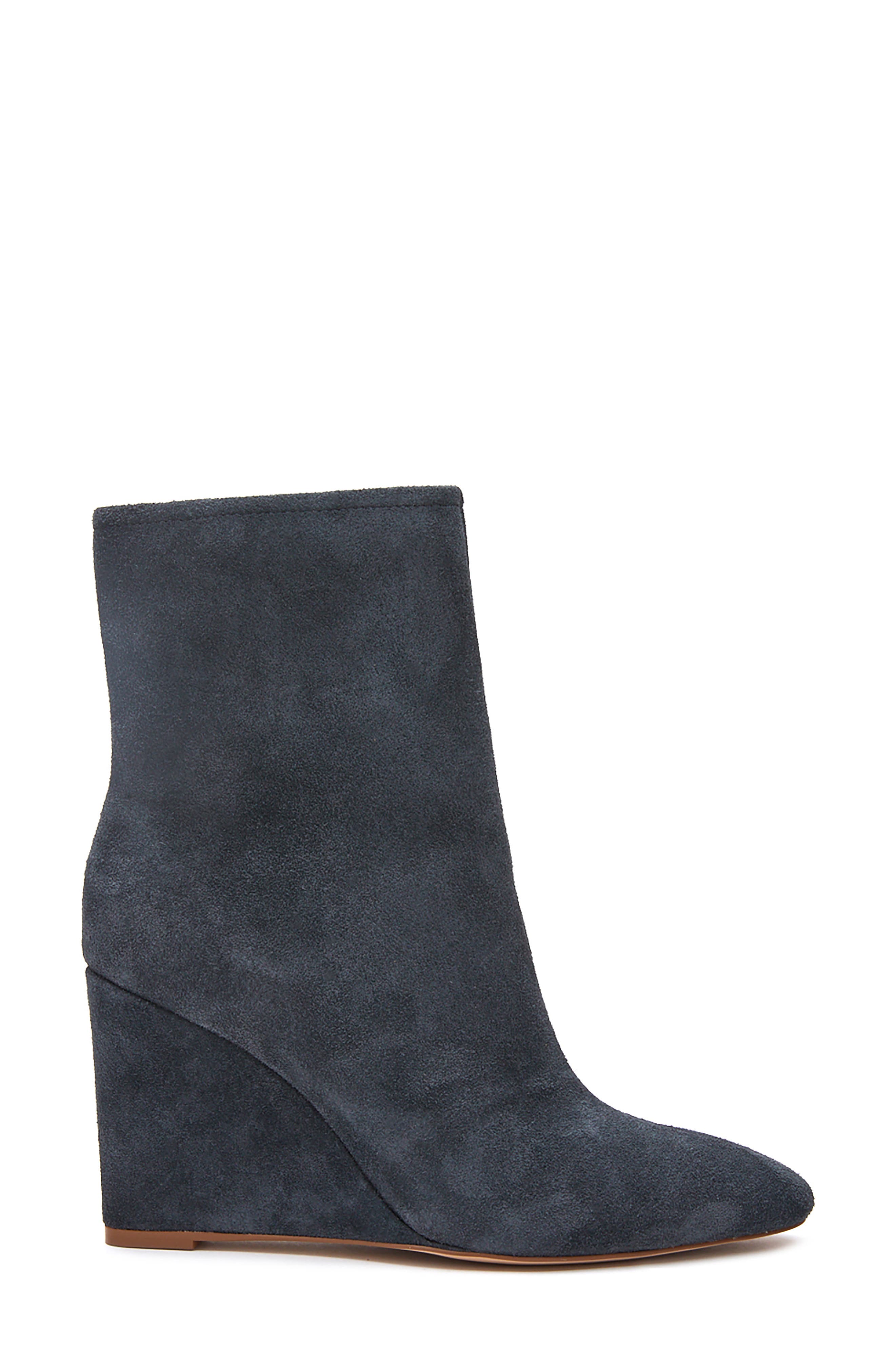 navy wedge bootie