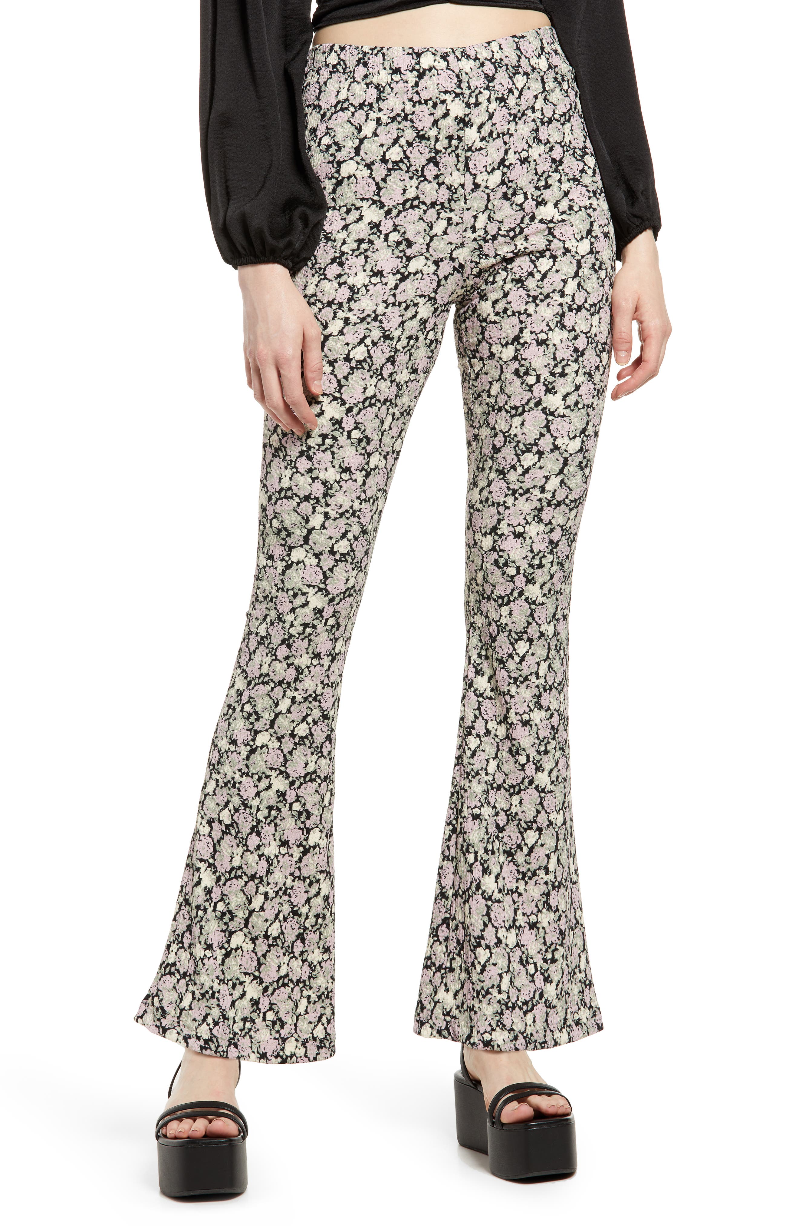 Topshop Plaid Plissé Flared Trousers 
