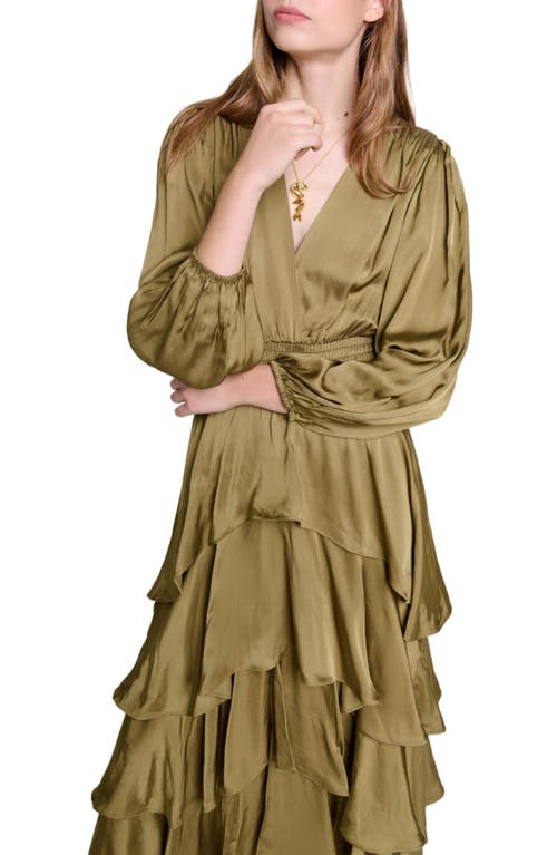 Shop Maje Tiered Maxi Dress In Khaki