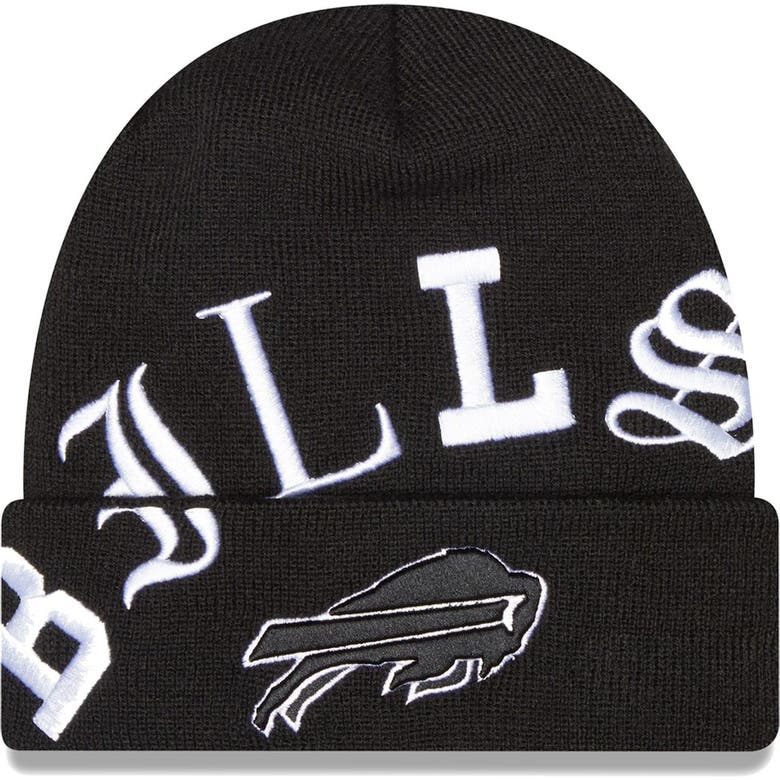 NEW ERA NEW ERA BLACK BUFFALO BILLS BLACKLETTER CUFFED KNIT HAT