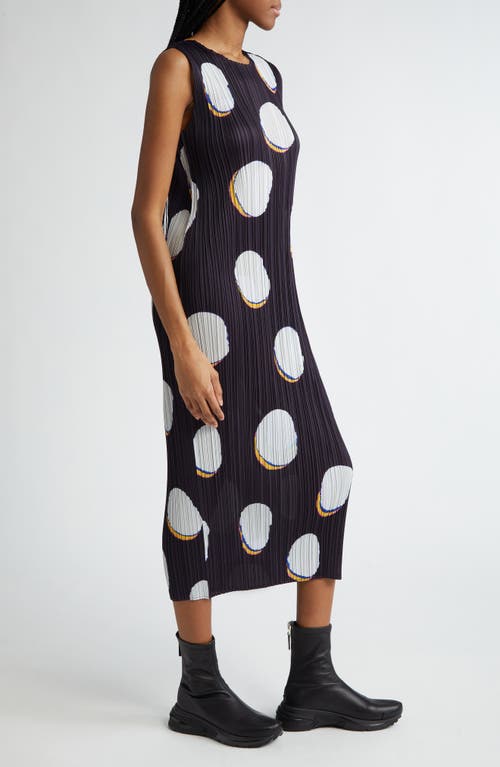 Shop Issey Miyake Pleats Please  Bean Dots Pleated Midi Dress In Black/white Multi