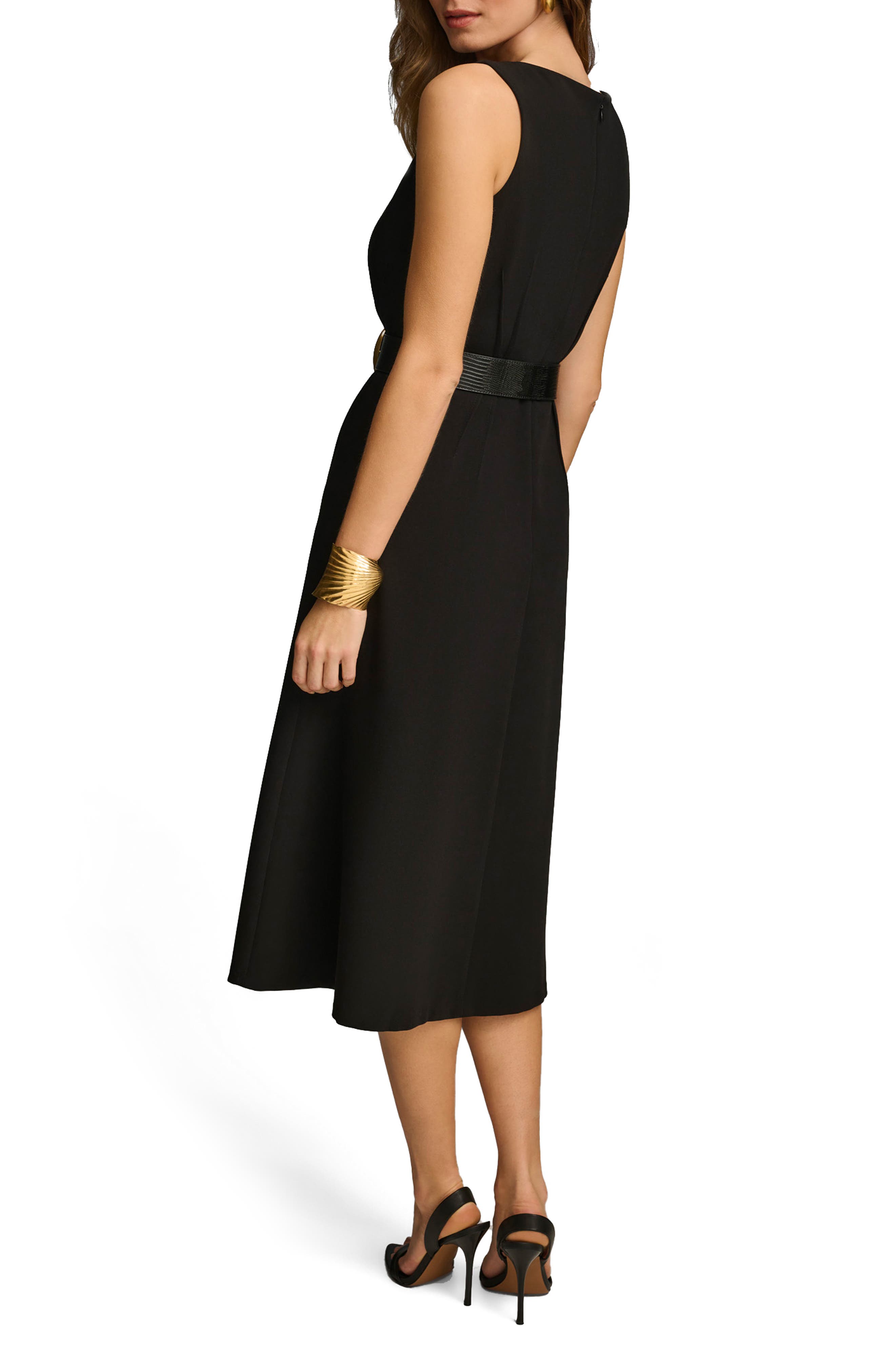 Donna Karan New York Pleated Sleeveless Belted Midi Dress in Black | Smart  Closet