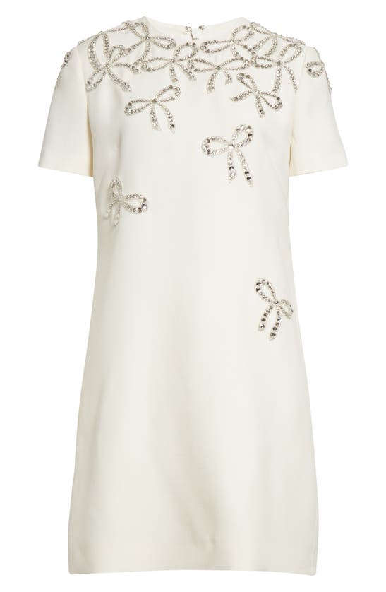 Shop Valentino Croc Jacquard Short Sleeve Wool & Silk Minidress In Avorio/ Silver