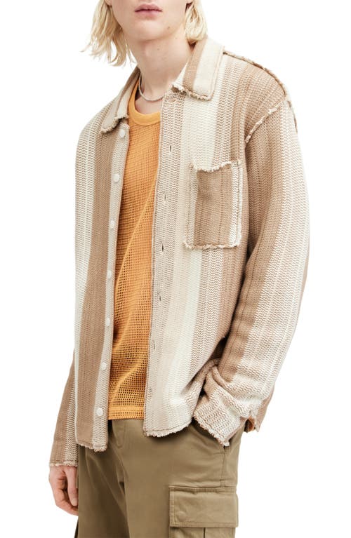 AllSaints Truck Stripe Cotton Cardigan Dust Taupe at Nordstrom,