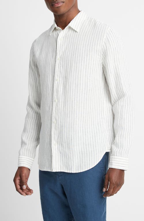 Vince Bayside Stripe Linen Button-up Shirt In White