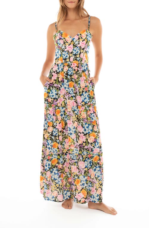 Shop Agua Bendita Suzie Dreamn Floral Cover-up Maxi Dress In Black Multi