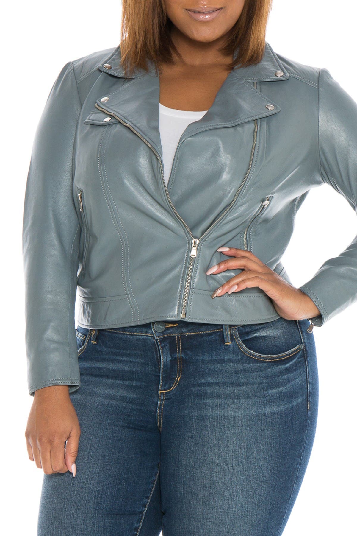 slink jeans leather moto jacket