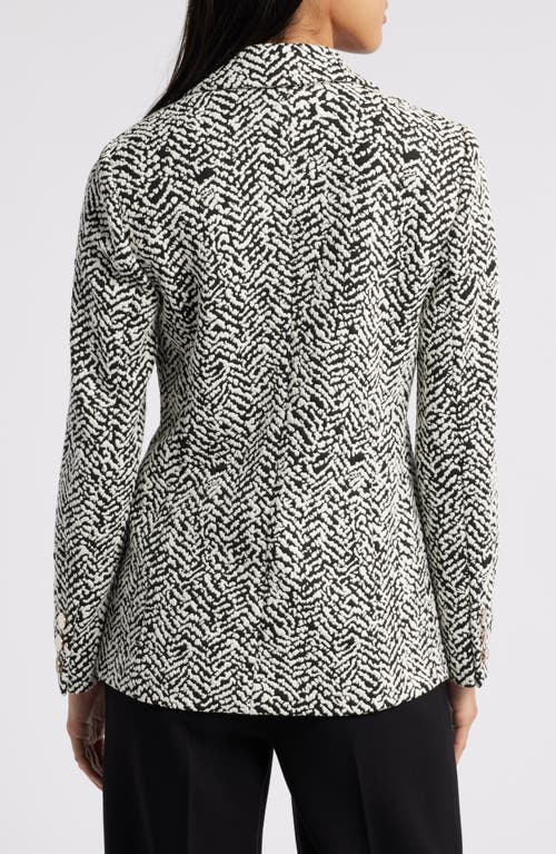 Shop Anne Klein Faux Double Breasted Jacquard Blazer In Anne White/anne Black