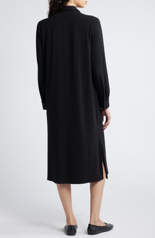 Shop Eileen Fisher Long Sleeve Stretch Jersey Shirtdress In Black