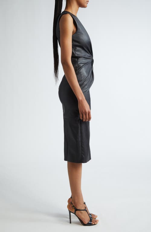 Shop Michael Kors Collection Twist Front Leather Midi Dress In Black