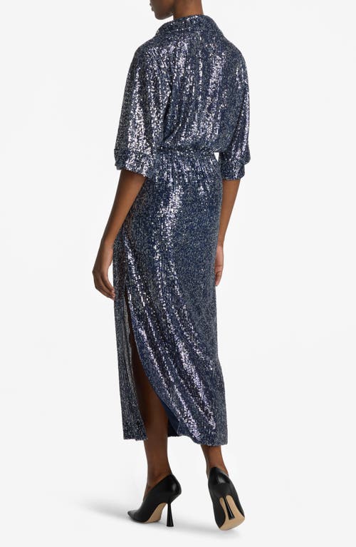 St John Sequin Embroidered Short-sleeve Midi Shirtdress In Royal Blue/ Silver Multi