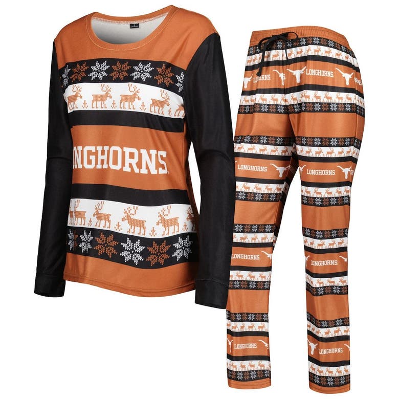 Foco Texas Orange Texas Longhorns Ugly Long Sleeve T-shirt & Pajama Pants Sleep Set In Burnt Orange