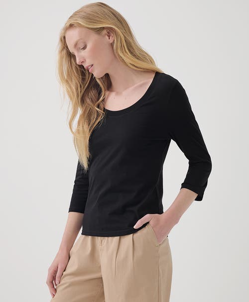 Shop Pact Organic Cotton Softspun Scoop Neck 3/4 Sleeve Tee In Black