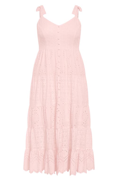 Shop City Chic Allegra Eyelet Embroidered Maxi Dress In Soft Pink