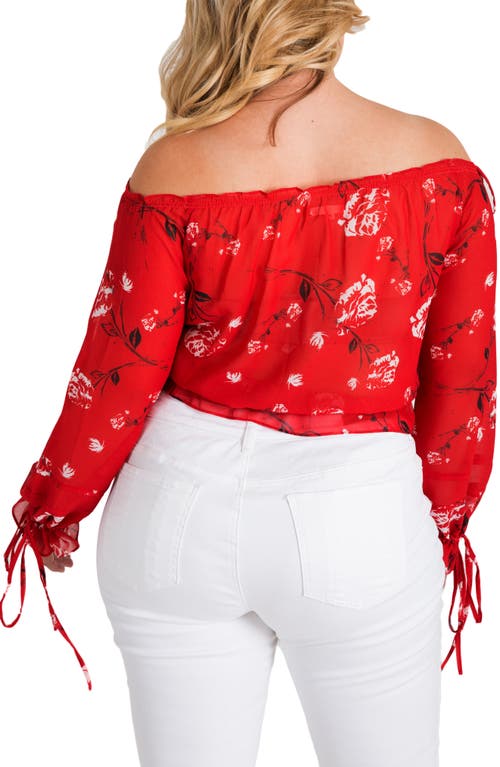 Standards & Practices Marina Off The Shoulder Tie Sleeve Top In Red Tulip Print
