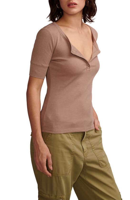 Shop Lucky Brand Rib Henley In Raw Umber