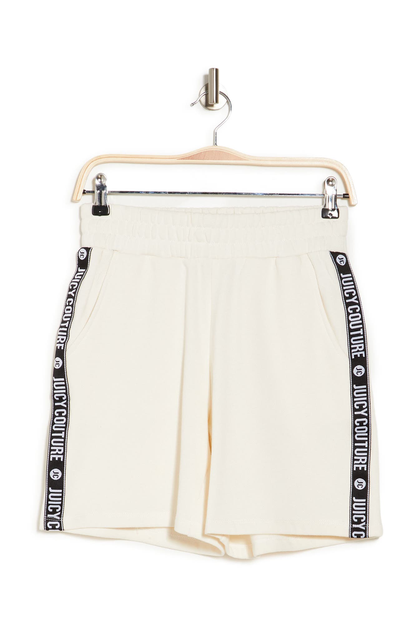 Juicy Couture Contrast Branded Stripe Fleece Shorts In Creamsoda
