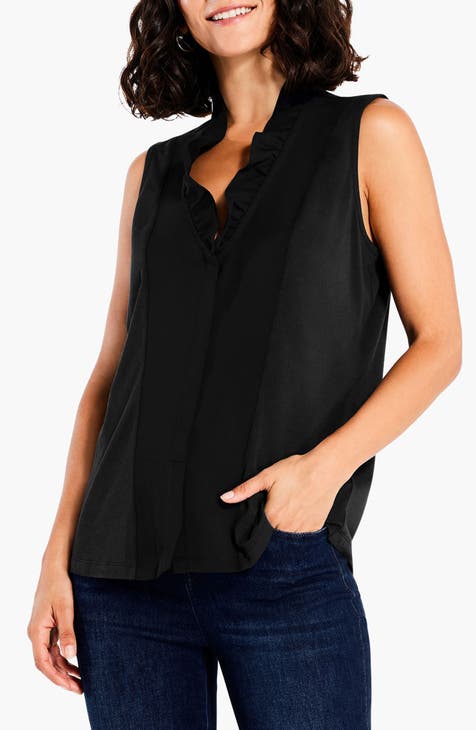 NIC+ZOE Women's Petite New Wave Crinkle Shirt, Black Multi, PP at