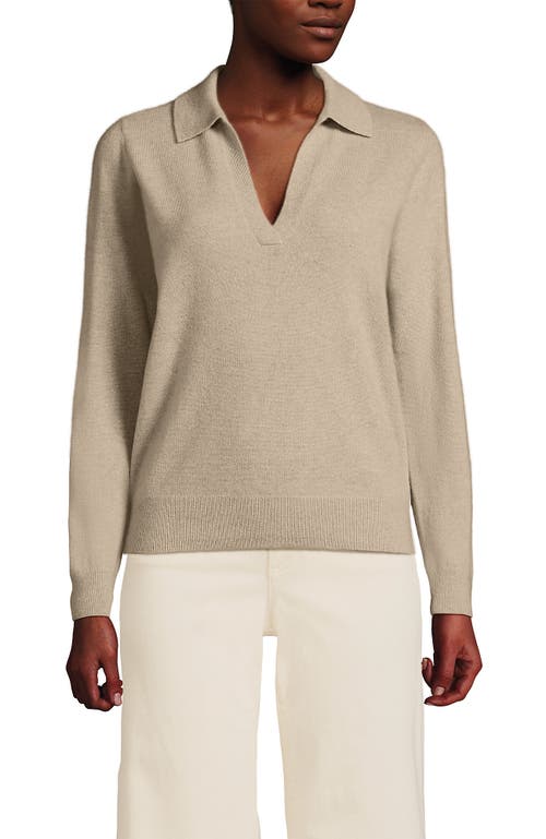 Shop Lands' End Cashmere Johnny Collar Sweater In Blush Sand Heather