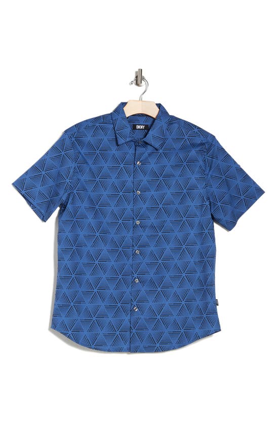 Shop Dkny Sportswear Dkny Razi Short Sleeve Stretch Button-up Shirt In Iron Blue
