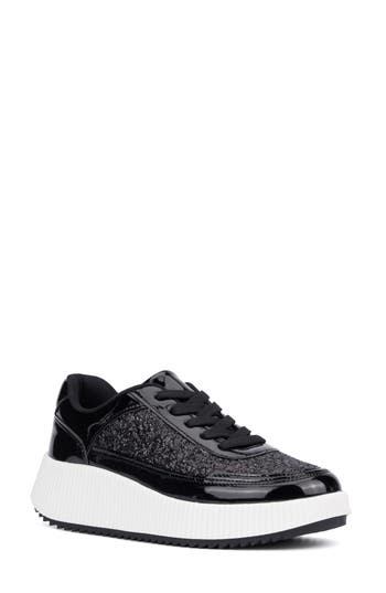 New York And Company Tana Platform Sneaker In Black Glitter