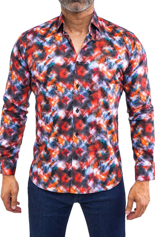 Maceoo Fibonacci Trim Fit Wrinkle Free Button-Up Shirt Red Multi at Nordstrom,