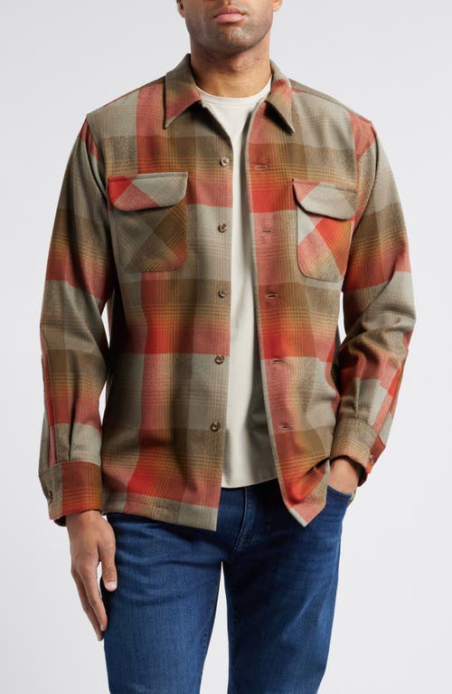 Pendleton Board Plaid Wool Flannel Shirt in Tan/Red Plaid 