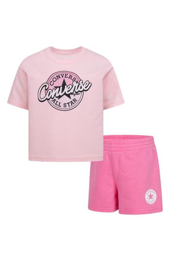 Converse Kids' Graphic T-shirt & Pull-on Shorts In Oops Pink