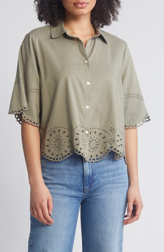 BEACHLUNCHLOUNGE BEACHLUNCHLOUNGE CLO EYELET BORDER BUTTON-UP SHIRT