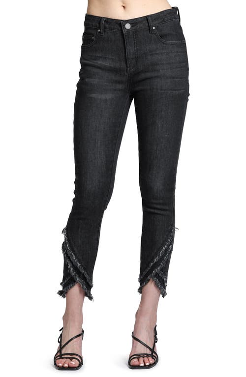 Liberty Asymmetric Fray Hem Skinny Jeans in Black