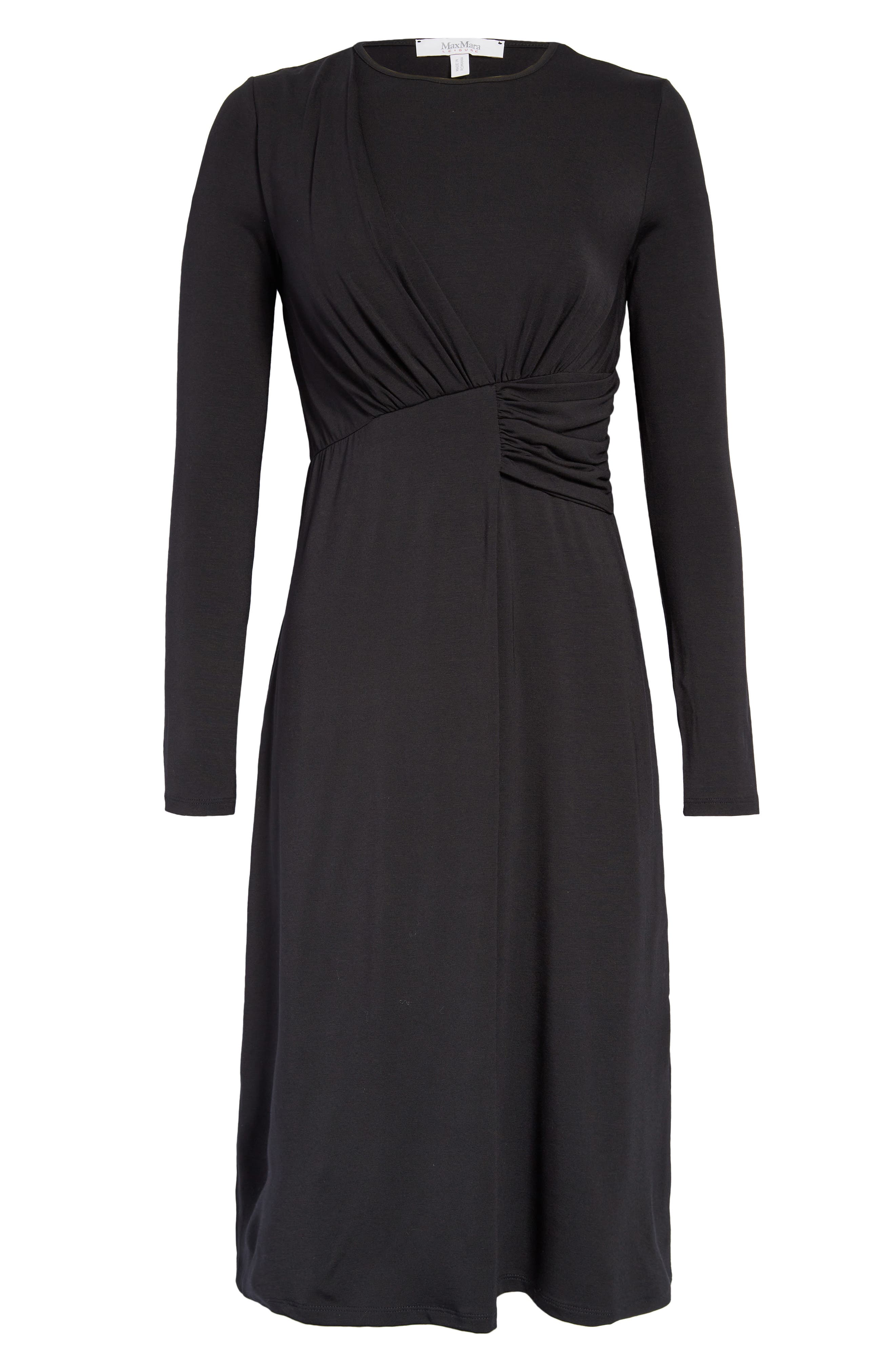 Max mara black discount ruched cap sleeve dress