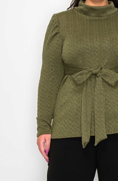 L I V D Catriona Waist Tie Mock Neck Sweater In Olive